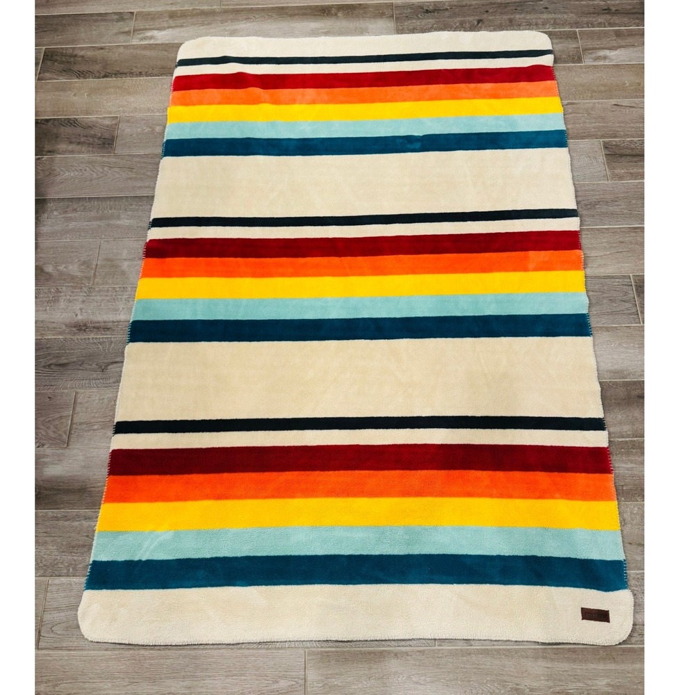 Pendleton Sherpa Fleece Throw Blanket Multicolor Stripe 50x70 Cabin Core Camping